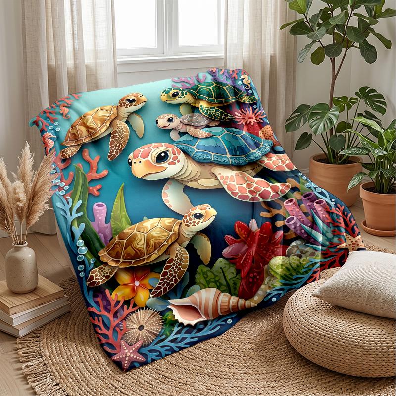 Oceanic Sea Turtles Theme blanket Lightweight Warm Flannel Blanket Decorative Throw Blanket for Home Decoration
