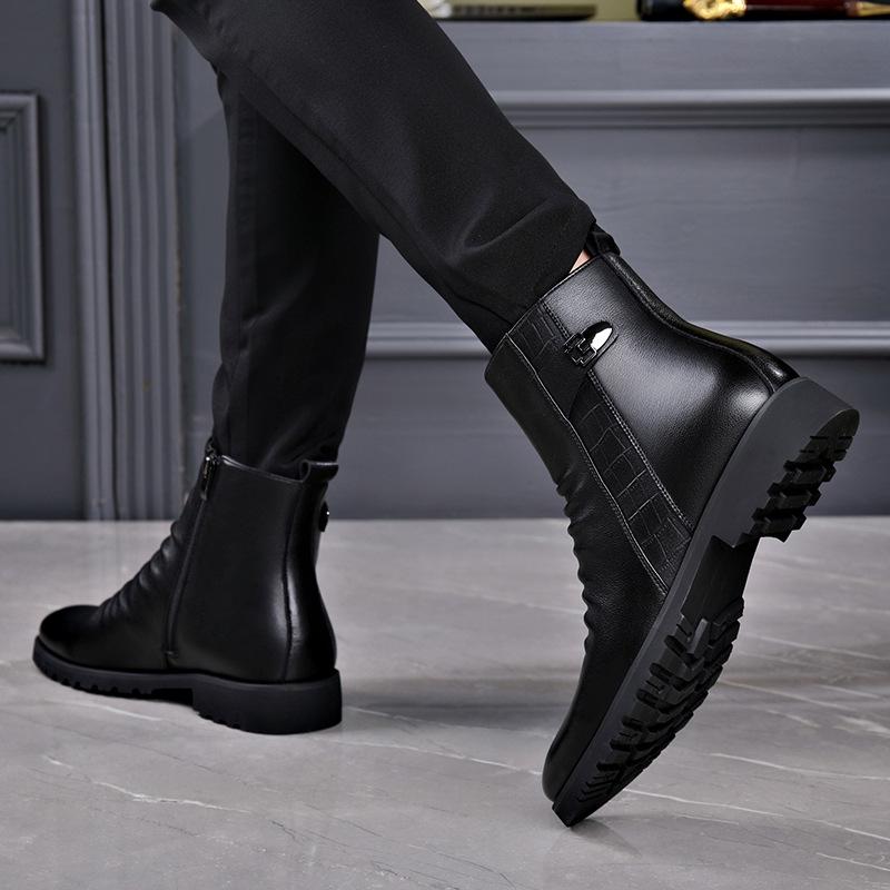 Pánské vysoké kožené martensky: Měkké, Pohodlné, Módní, Se zipem na boku, Nazouvací Neformální Kožené Boty