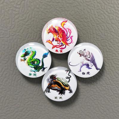 Dia. 30mm Ancient Chinese Divine Beast Dragon White Tiger Suzaku Xuanwu Fridge Magnet FengShui Lucky Home Decoration Souvenir