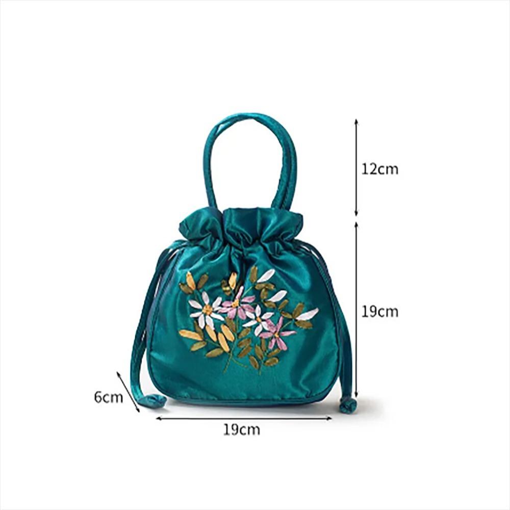 Küçük Kadın Kova Çanta Üst Kolu Bayan Çanta Telefonu Çanta Yaz Çanta Ulusal Tarzı Işlemeli Çiçek Desen İpli Çanta