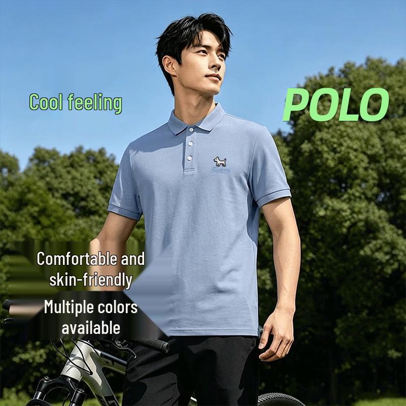 Xuezhongfei Men s Silk Blend Polo Shirt with Simple Puppy Print M