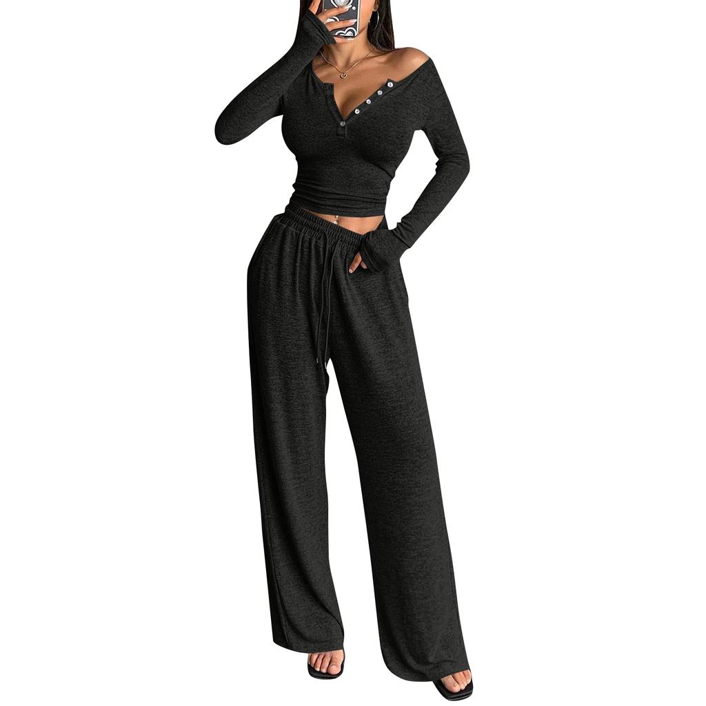 Women's Sexy Slim Fit Two-Piece Set Long Sleeve with Pants