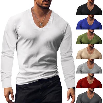 Herren Sommer Langarm Oberteil Sonnenschutz Basishemd Herren Groß V-Ausschnitt Einfarbig Übergröße Lässiges T-Shirt Herren