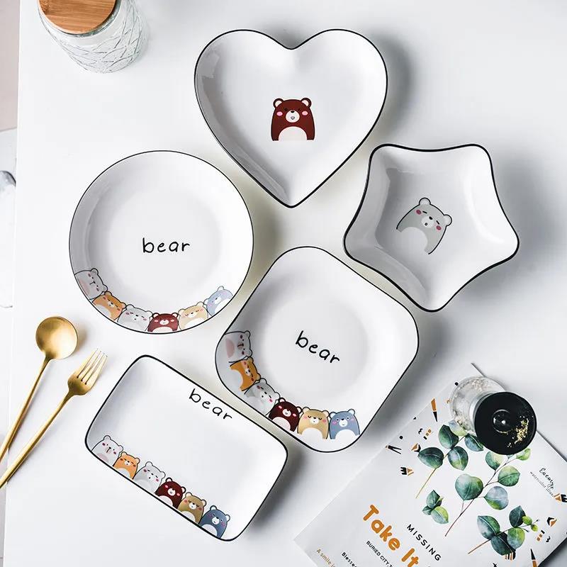 Ceramic Combination Plate Household Cute Cartoon Net Red Rectangular Plate Creative Fruit Rice Plate Square Bowl Tableware