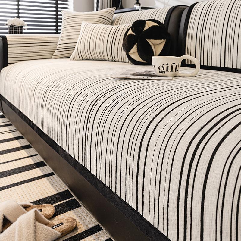 Modern Stripe Sofa Covers for Living Room 3 Seats Luxury Chenille Soft Armchair Couch Slipcover Furniture Protector