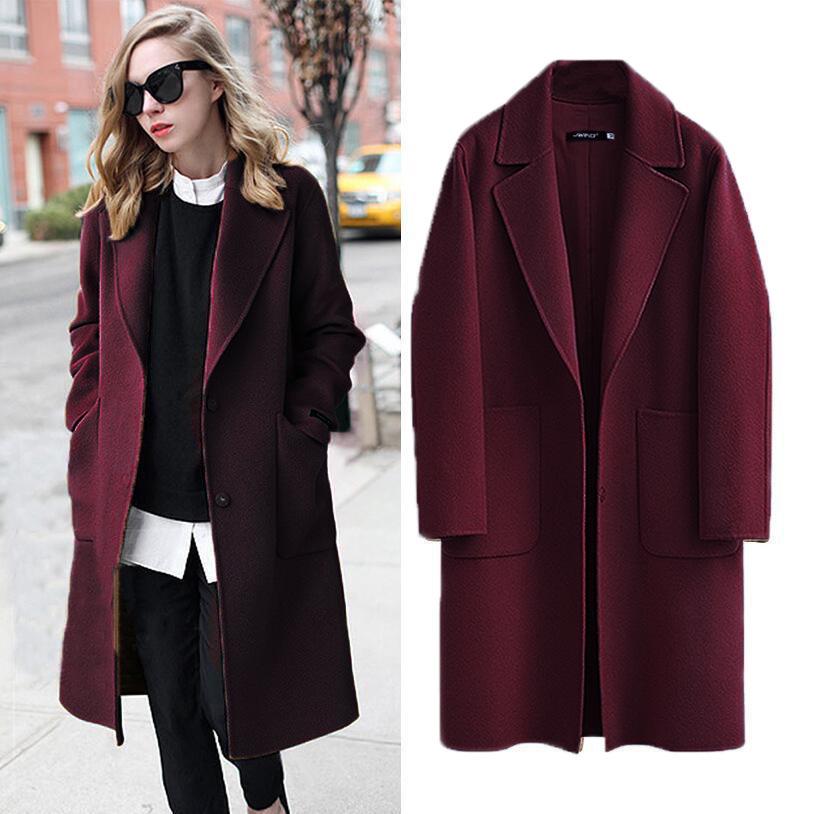 European & American Women's Long Double-Sided Wool Coat for Autumn & Winter