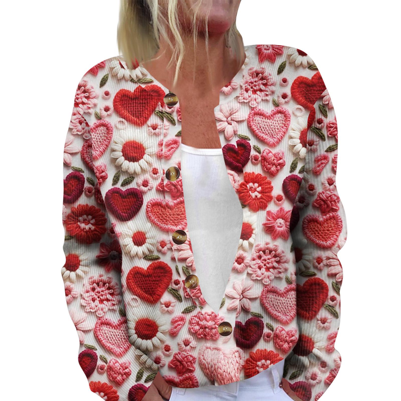 

Модный женский кардиган с длинными рукавами и принтом ко Дню святого Валентина XXXXXL винный