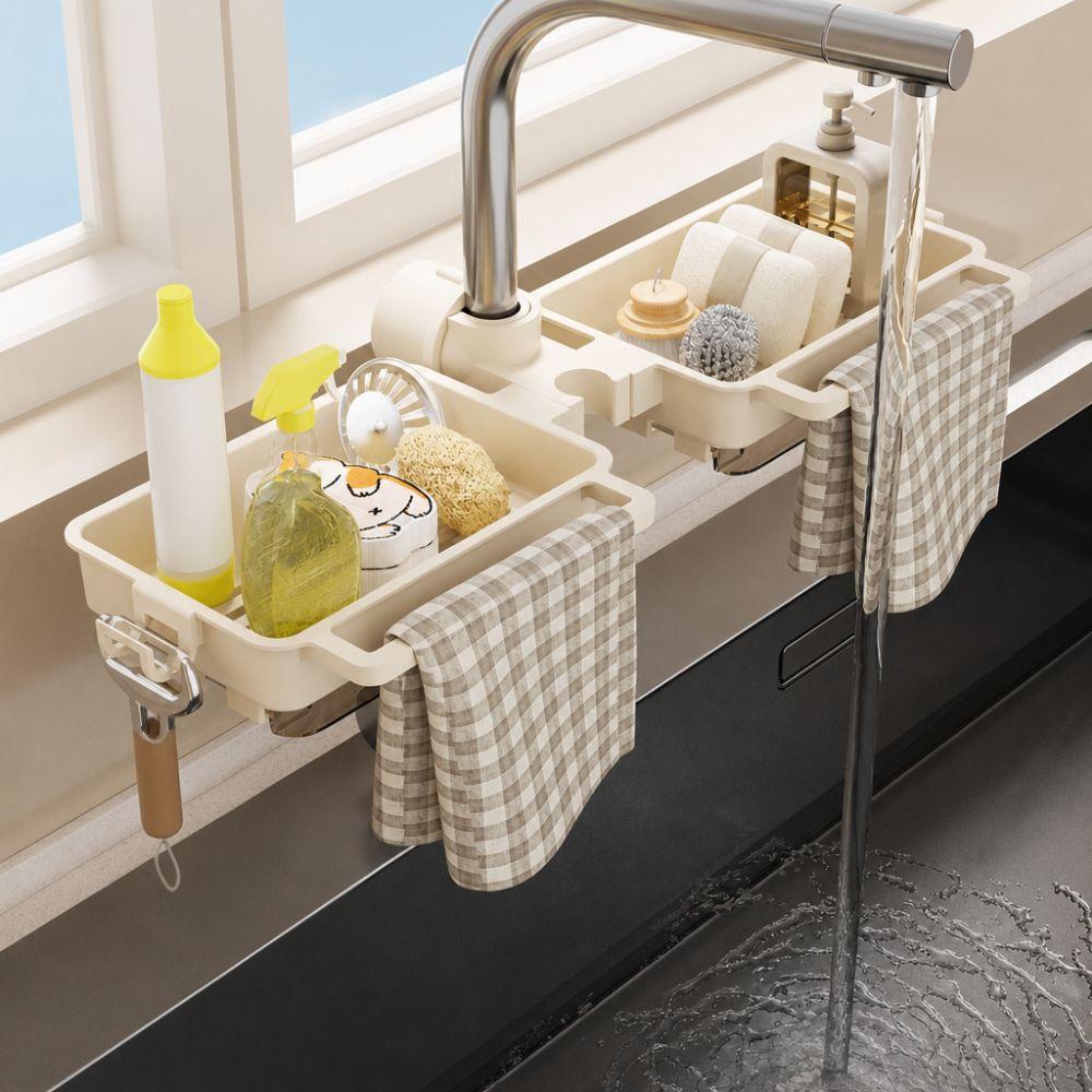 Hanging Sink Faucet Organizer Plastic Sponge Storage Rack Practical Faucet Drain Rack for Kitchen