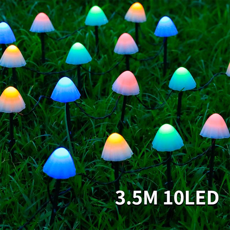 

Грибные солнечные лампы для газона, струнные уличные водонепроницаемые солнечные светильники для патио, садового освещения, украшения 3.5M разноцветный