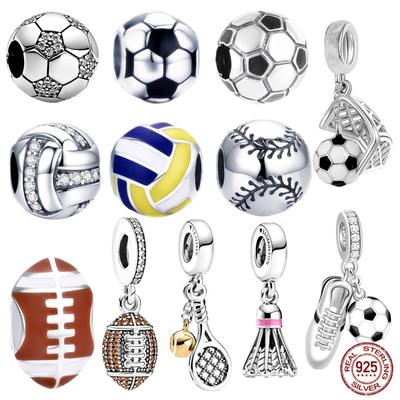 Sport Serie Charm Schmuck Fußball Rugby Volleyball Perlen S925 Sterling Silber Badminton Anhänger Fit Original Armband