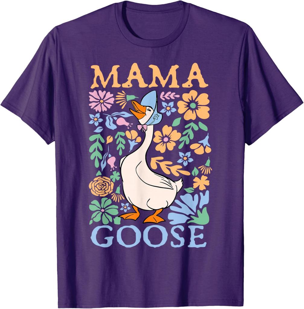 Mama Goose Floral Graphic Print Cotton T-Shirt Cute Mother's Day Casual Daily Tee