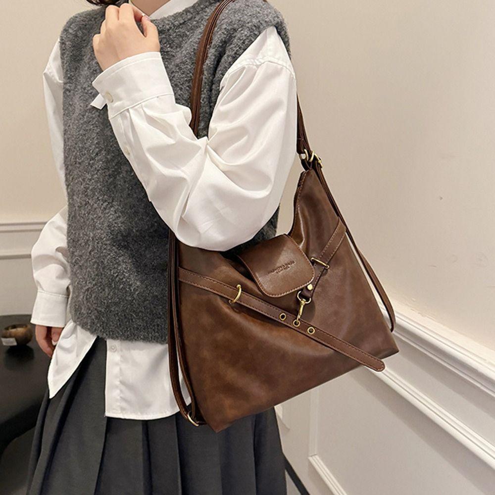Women Fashion PU Leather Crossbody Bag Durable Adjustable Shoulder Bag Simple Backpack Bag Girls
