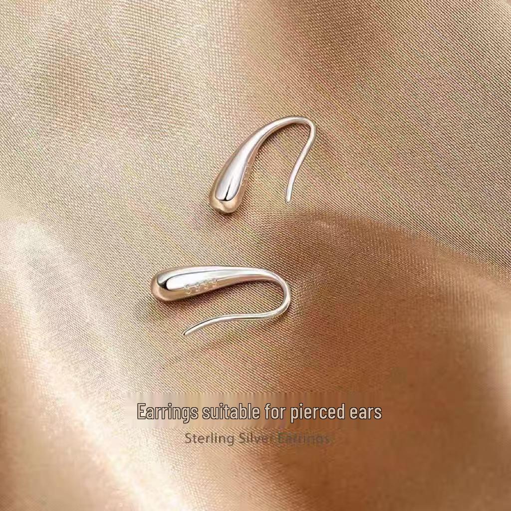 999 Sterling Silver Curved Hook Water Drop Rupert's Tear Earrings - Elegant, Lightweight Jewelry for Women