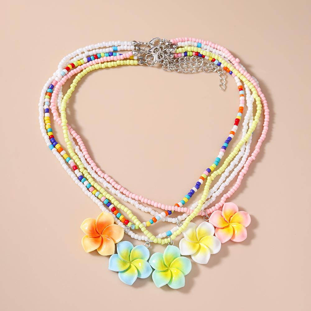 5pcs/set Cute Colorful Bohemia Flower Necklace Pendant for Women Handmade Beaded Necklace Girls Party Birthday Jewelry Gifts