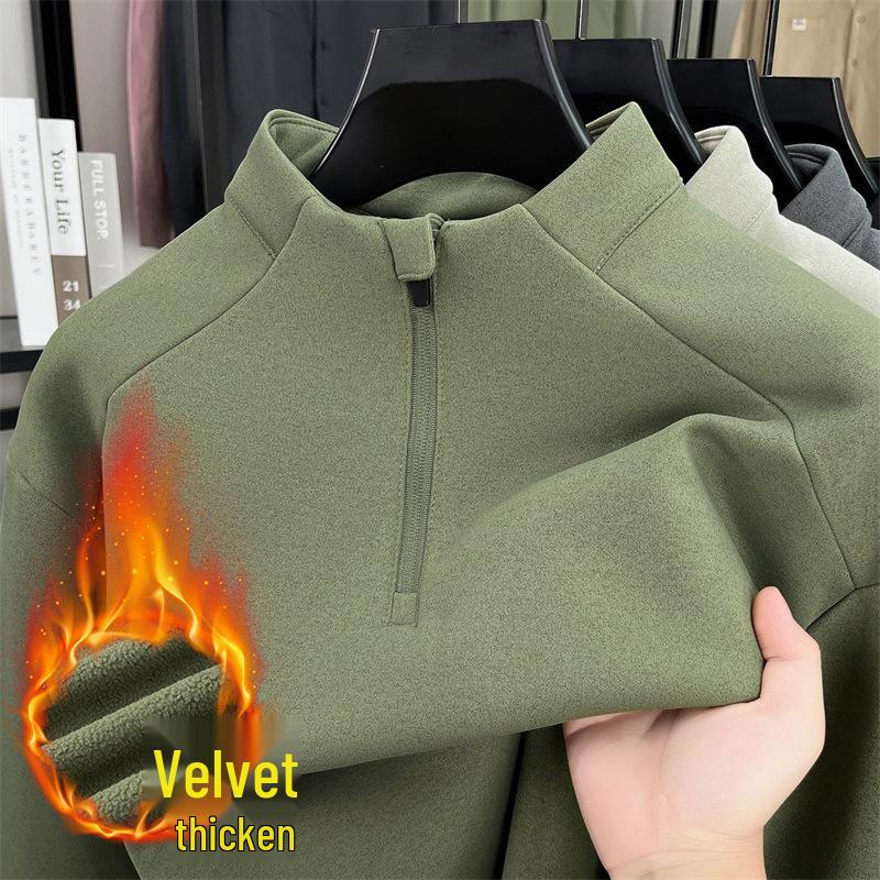 Men s Plus Velvet Raglan Long Sleeve Half-Zip Hoodie T-shirt L