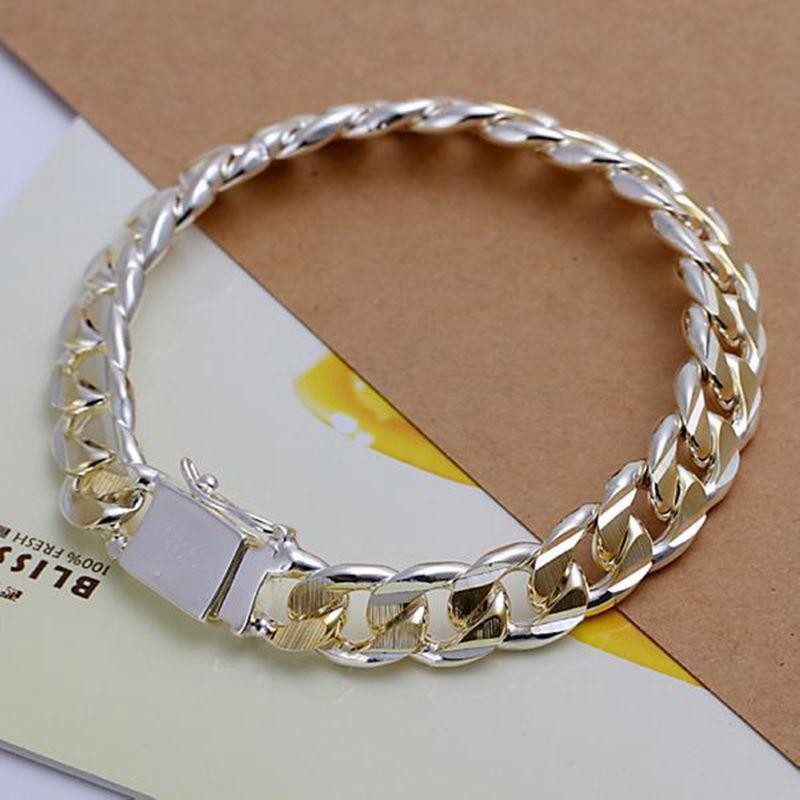10mm Silver Chain Bracelet for Men and Women Wedding Party Birthday Gift