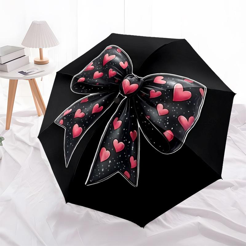 1pc Heart Bow Automatic Open/Close Umbrella Compact Folding Umbrella, All-Season Portable Umbrella for Women/Men F1124331