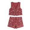 Kaslead New Women Clothes Western Style Mirror Effect Embroidery Vest Shorts 5770029 5770027