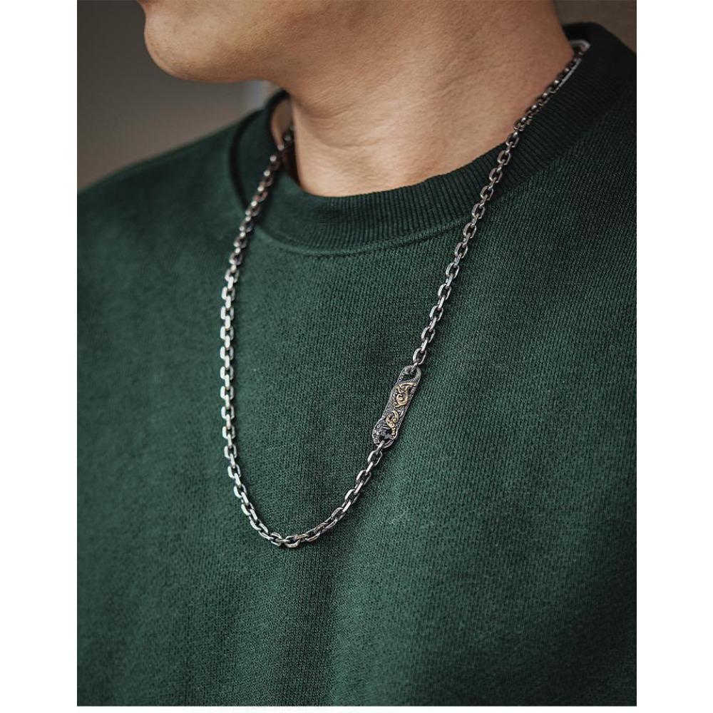 Manufacturer Silver Men's Necklace Men's Retro Pendant Accessories Clavicle Chain Chinese Style Beast Pattern Taijiao Chain