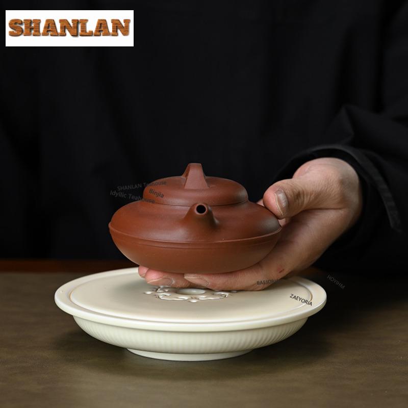 200ml Vintage Yixing Purple Clay Teapots Handmade Line Circle Pot Raw Ore Clear Water Mud Kettle Zisha Teaset Tea Services Craft