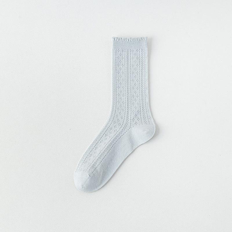 Summer Lace Black and White Pile Socks with Small Leather Shoes Ballet Style Socks for Women. Summer Thin Mid-calf Socks
