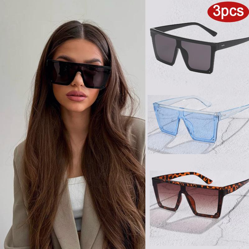 3pcs New Fashion Oversized Square Sunglasses Women Colorful Lens Big Frame One Piece Sun Glasses Shades For Female  UV400