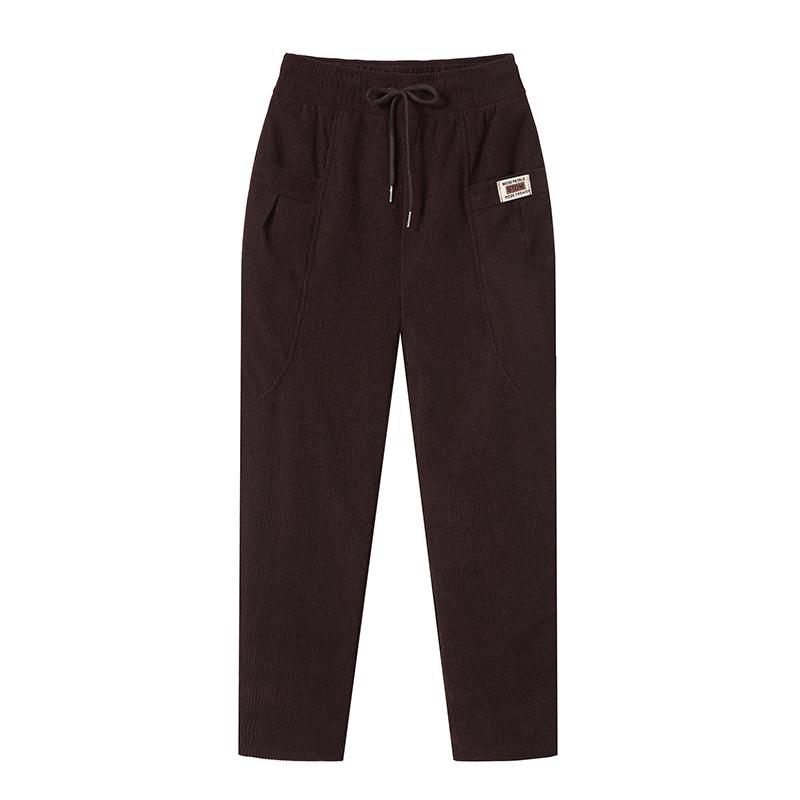 Mom's Winter Style High Waist Corduroy Cotton Pants for Middle-Aged and Elderly Women - Loose, Plus Velvet, Straight Leg