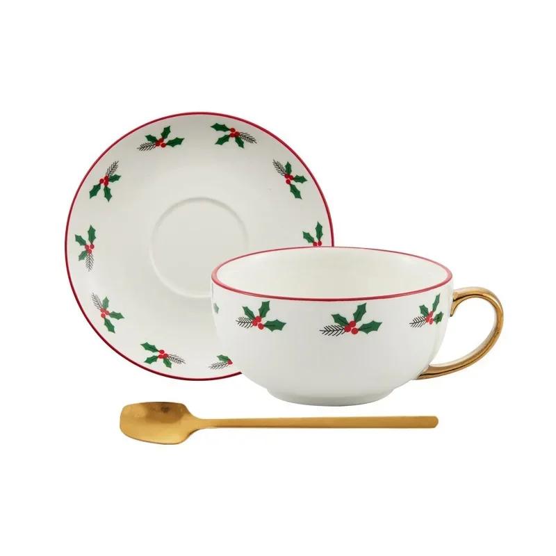 Christmas Ceramic Teapot Cup Teaware Set with Gift Box Gold Plated Handle Coffee Cup Saucer Spoon  Afternoon Tea Mug Xmas Gifts