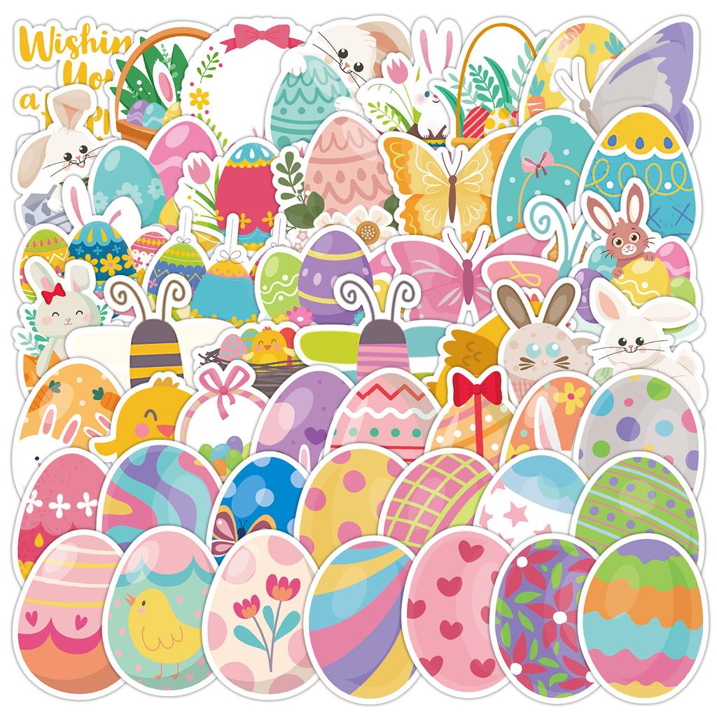 50PCS Easter Egg Cartoon Holiday Stickers Children's Cute Stickers Rewards Student Stickers Labels Gifts Children's Toys