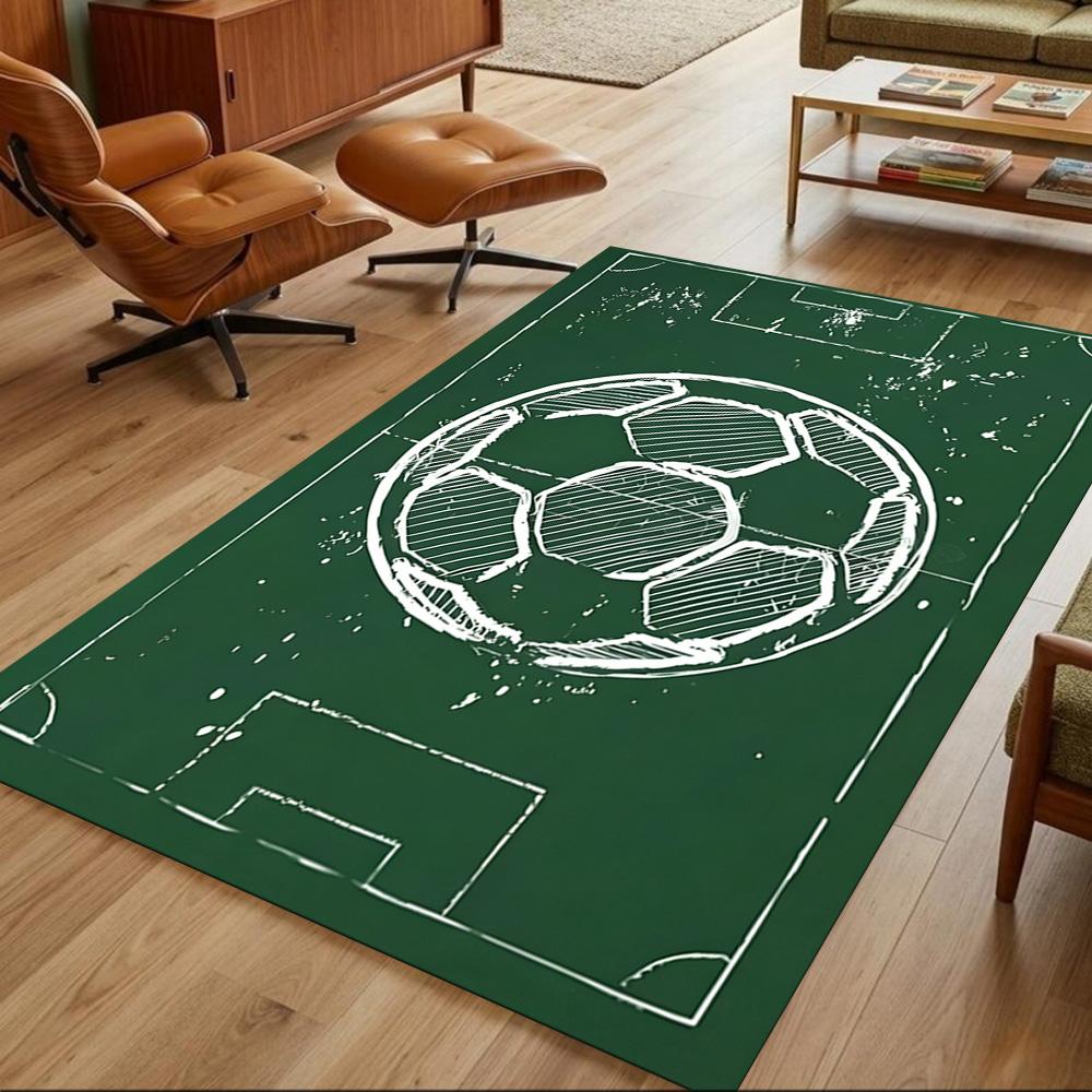 Soccer Field Strategy Sketch Decorative Area Rug Compact Foldable Construction Non-slip Bottom All-season Home Use Elegant Luxury Rug