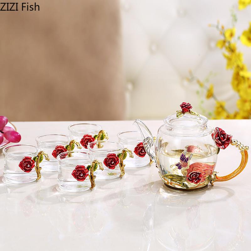 Glass Kung Fu Tea Set Teapot Seven-piece Set Tea Set Suit European Style Household Tea Set Gift