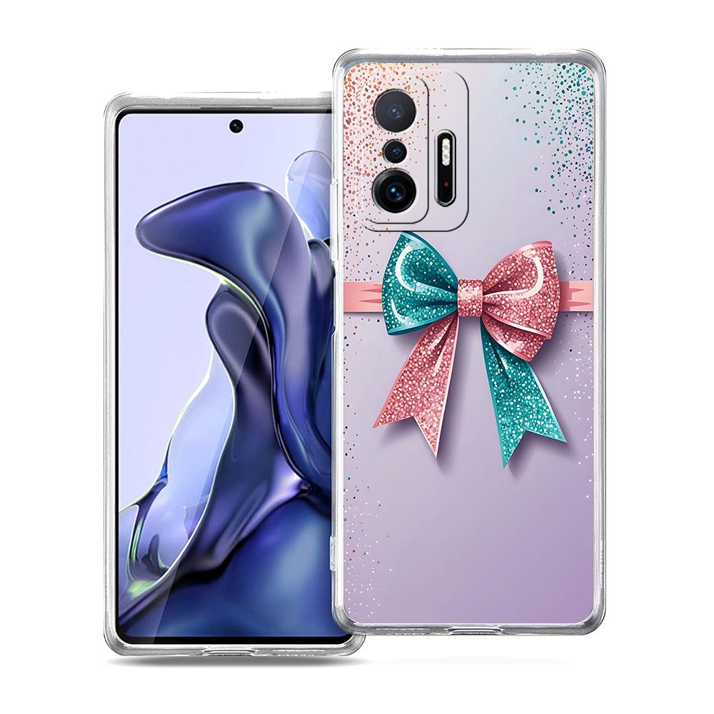 Transparent Phone Case for Xiaomi Mi 14 13 12 11 Ultra 13T 12T 11T Poco X3 NFC F3 F6 Pro Lite 5G Soft TPU Pink Heart Bow Pattern