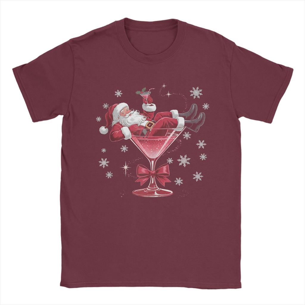 Santa's Hot Mess Christmas Martini Funny Party Cotton T Shirt For Men Summer T-Shirts O Neck Hippie Tees Plus Size Cheap Tops