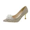 French Wedding Shoes Banquet Elegant High Heels New Temperament Sequined Crystal Shoes Pointed Head Shallow Mouth Stiletto Single Shoes