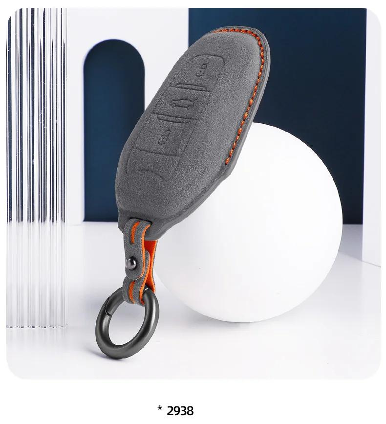 For Peugeot 2008 308 408 508 2008 3008 4008 5008 Car Key Case Full Cover Fob Alcantara Keychain 3 Buttons Keybag Protecor Shell