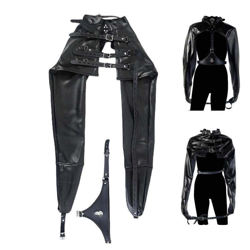 Adult Open Breast Arm Restraint Costume with Leather Binder Cupless Jacket for Women Role Play BDSM Body Bondage Sex Toys