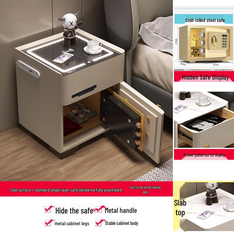 Smart Multifunctional Bedside Safe: Minimalist Square Design for Bedroom and Living Room