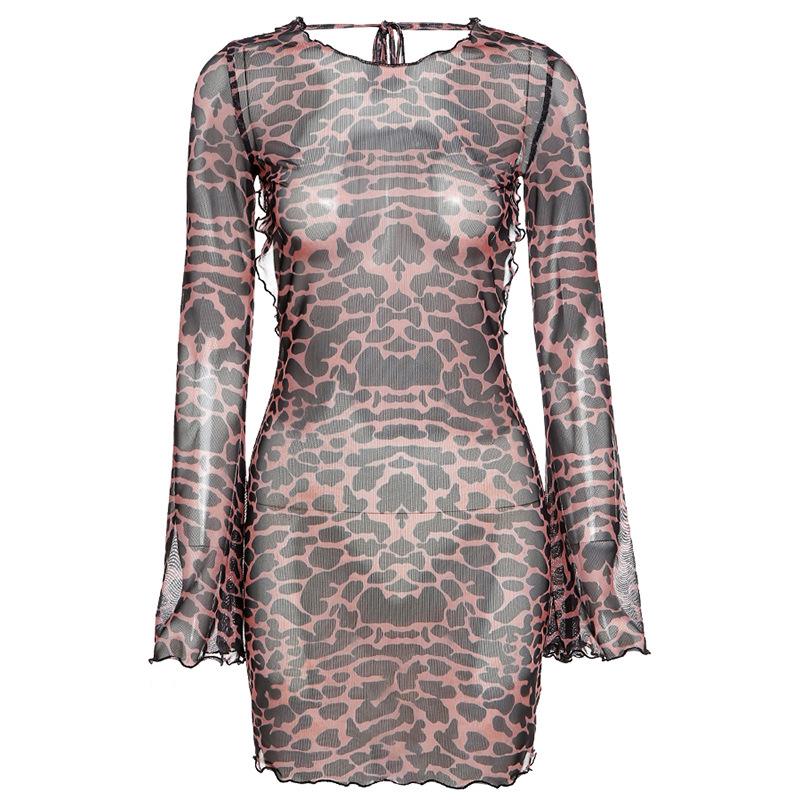 2021 Spring Women's Halter Neck Flared Sleeve Backless Slim-Fit Dress