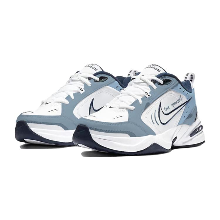 Nike Air Monarch 4 PU Leather Height Increasing Height Increasing Low top Chunky Sneakers Unisex Blue White 415445-102(TeamS-QD)