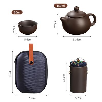 Ceramic Purple Sand Tea Set Portable Outdoor Travel Tea Pot and Cups Set with Towel Tea Canister and Carry Bag