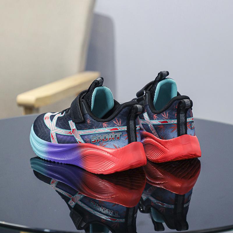 Children's and Primary School Students' Sports Shoes Breathable Mesh Autumn New Boys and Girls Cushioning Light Velcro Running Shoes