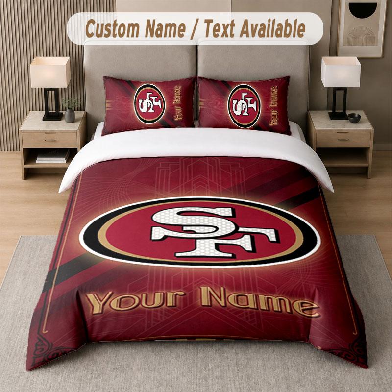 Custom Bedding Set San Francisco 49ers Pattern, Print Name Text 1 Duvet Cover Plus 2 Pillowcases Home Textile