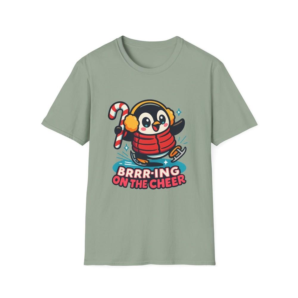 

Unisex Softstyle T-Shirt Joyful Penguin Candy Cane Ice Skating Funny Christmas L