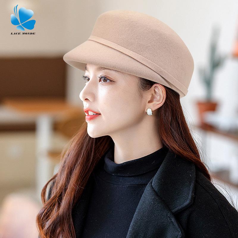 Hat Women's Autumn and Winter Wool Cap British Casual Wool Felt Hat Versatile Fashion Foreign Style Show Face Little Beret