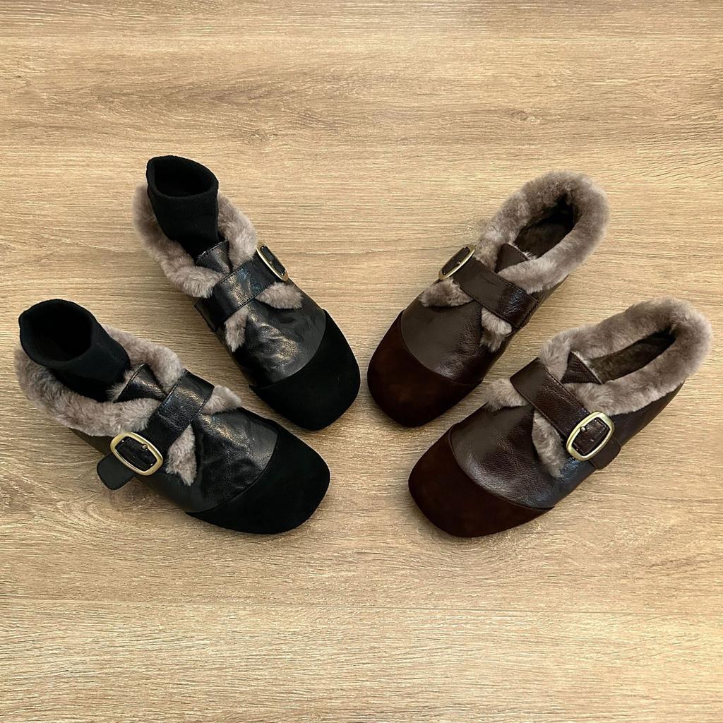 Fleece Warm Deep Mouth Single Shoes Women's Autumn and Winter 2025 New Trendy Fashion Mary Jane Fluffy Shoes Loafer Shoes