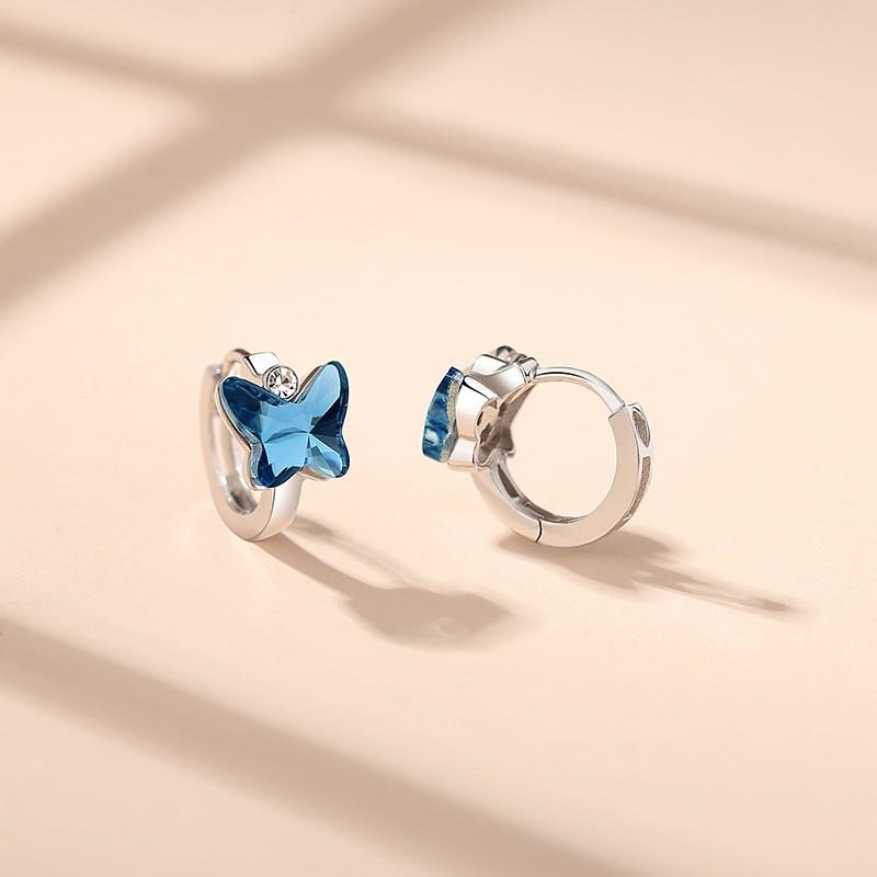 Elegant Blue Butterfly Stud Earrings Women Sterling With Cubic Zirconia Crystal Accents Minimalist Chic Jewelry 925 Sterling Silver