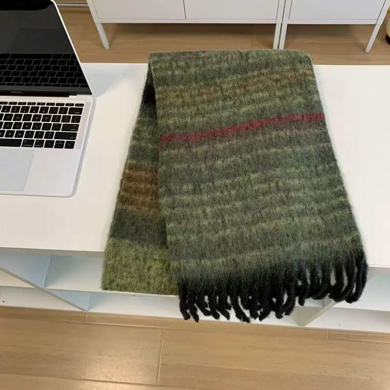 

Женский зимний разноцветный полосатый мохеровый шарф – корейский стиль, теплый, универсальный, защищающий от холода