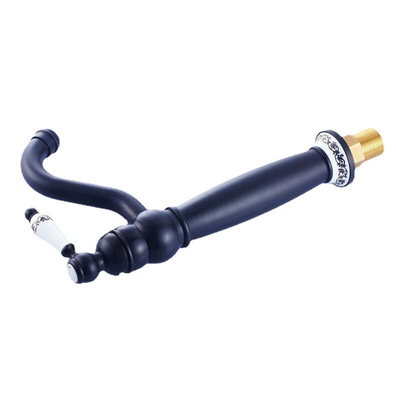 Vintage Black Single-Handle Basin Faucet with Brass & Blue-White Porcelain