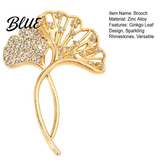 Sweater Brooch Ginkgo Leaf Pin for Women Rhinestones Inlaid Lapel
