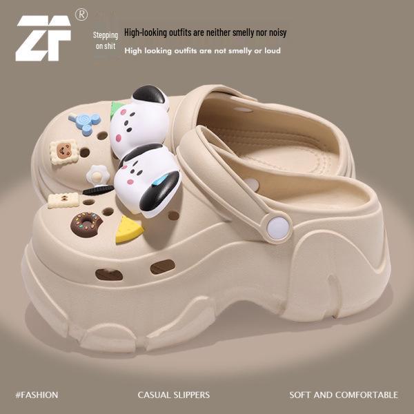 Women's Summer Thick-Soled Height-Increasing Perforated Beach Shoes – Lightweight EVA Material for Comfort and Durability.